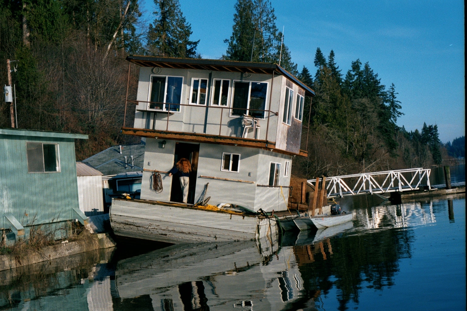 John's houseboat moored at the dock